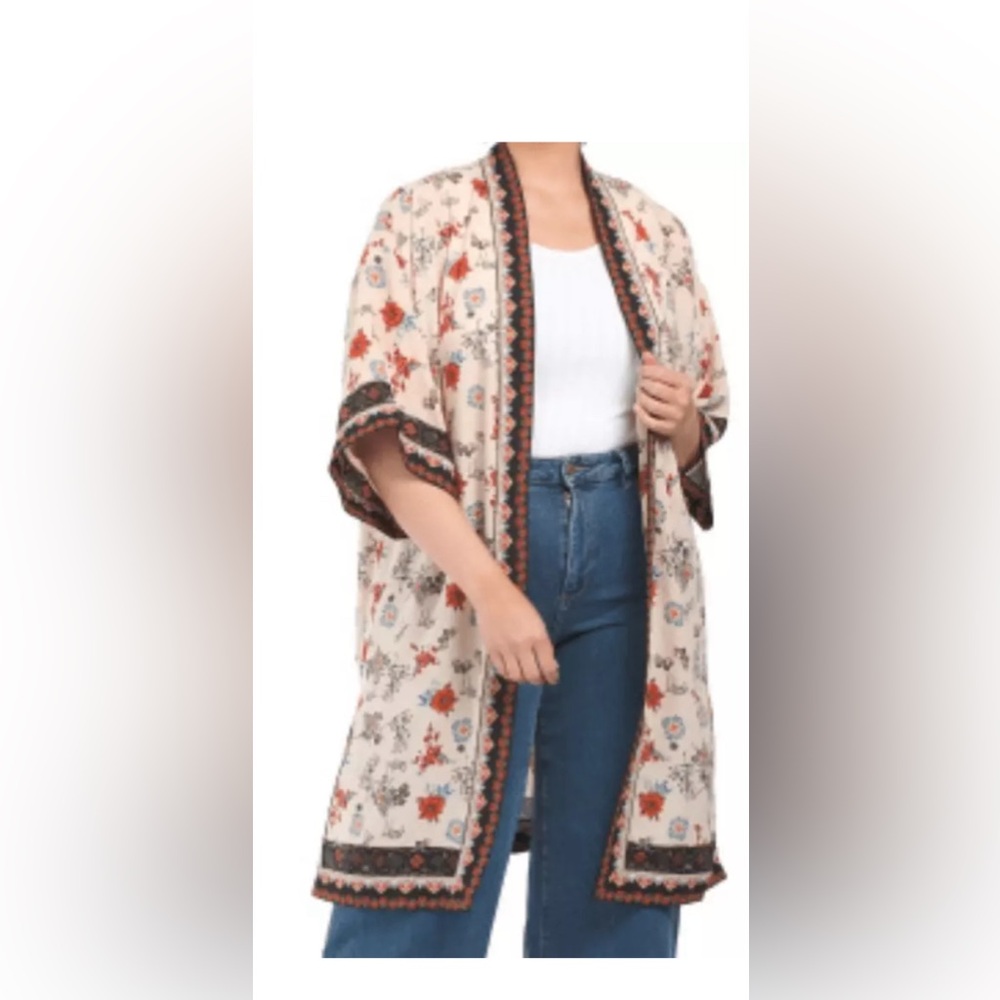 Max Studio Floral Boho Plus Crepe Duster Size 1X. A527